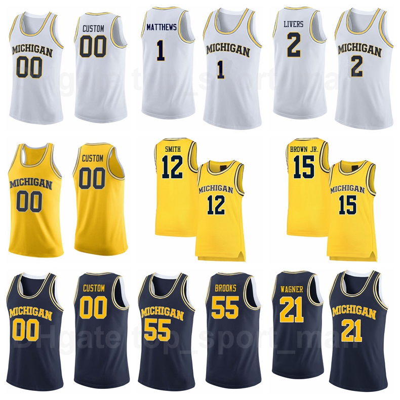 

College Michigan Wolverines Basketball 1 Hunter Dickinson Jersey 2 Isaiah Livers 21 Franz Wagner 12 Mike Smith 55 Eli Brooks Chaundee Brown, White