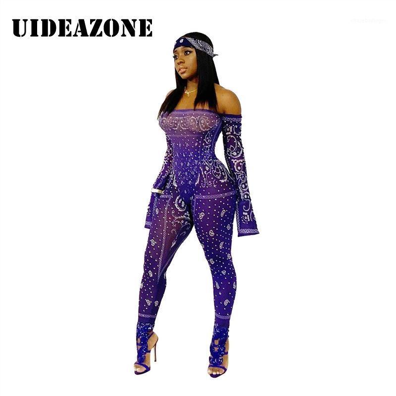 

Women' Jumpsuits & Rompers Fashion Print Sheer Mesh Jumpsuit Women Sexy Slash Neck Long Sleeve Night Club Romper Skinny Overalls Female Bod, Hjs00750