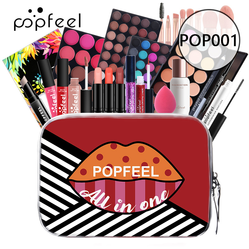 

Popfeel Gift Sets Beginner Makeup 24pcs In One Bag Eye Shadow Lipgloss Lip Stick Blush Concealer Cosmetic Make Up Collection