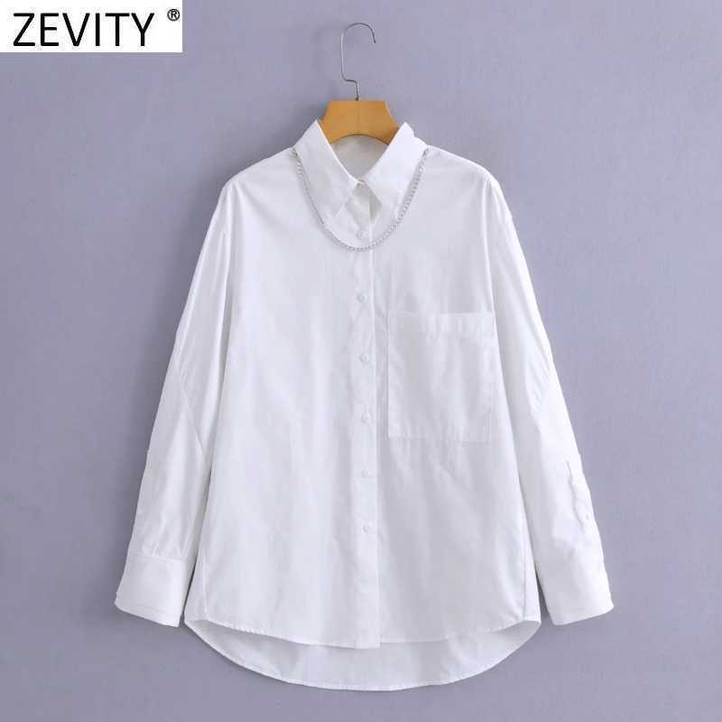

Zevity Spring Women Fashion Turn Down Collar White Smock Blouse Office Ladies Breasted Shirts Chic Blusas Tops LS9292 210603, As pic ls9292 jixuec