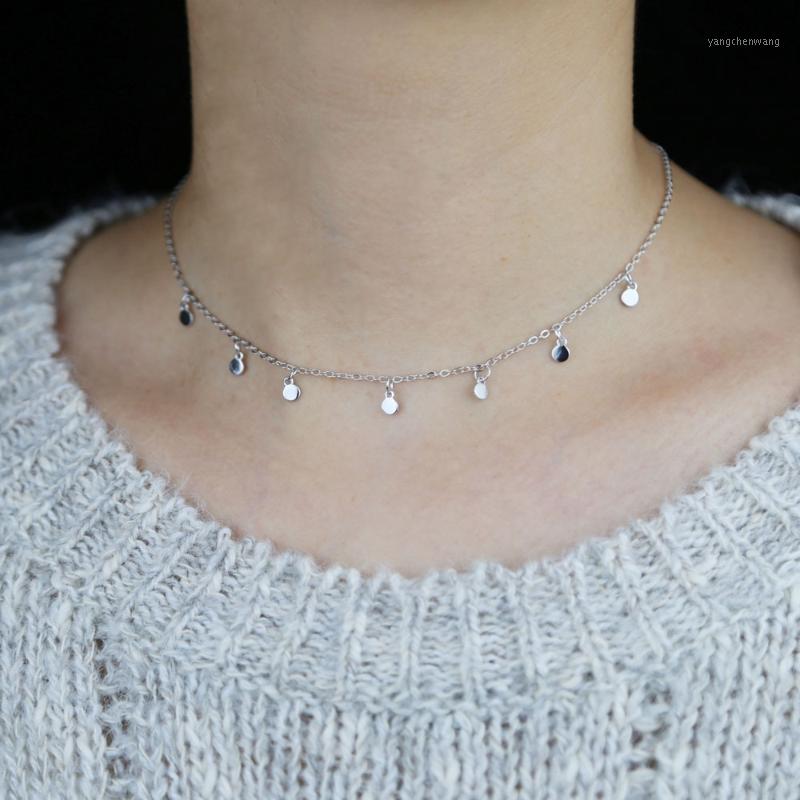 

Rose Gold Color Disc Round Choker Beads Charms Dainty Jewelry Simple Chain Elegance Necklaces For Women Gifts Chains