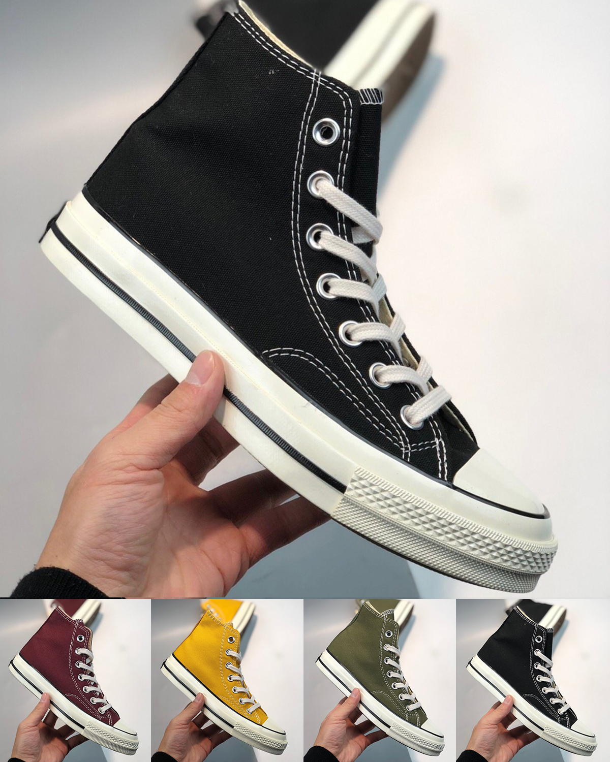 

[With box]Preferential Canvas 1970s casual Shoes platform Hi Reconstructed Slam Jam Triple Black White High Low Mens Women Sport Sneakers 36-44
