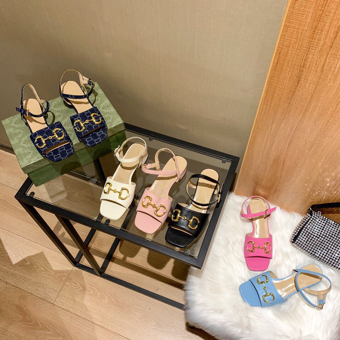 

Retro metal double button design women's sandals multi color classic versatile fashion full package size 34-40, White