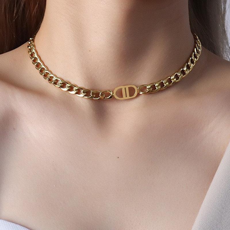 

Fashion Cuban Choker Necklace Gold Color Thick Chain Titanium Steel Chunky Necklaces DD Letter Women Pendant Jewelry Chains