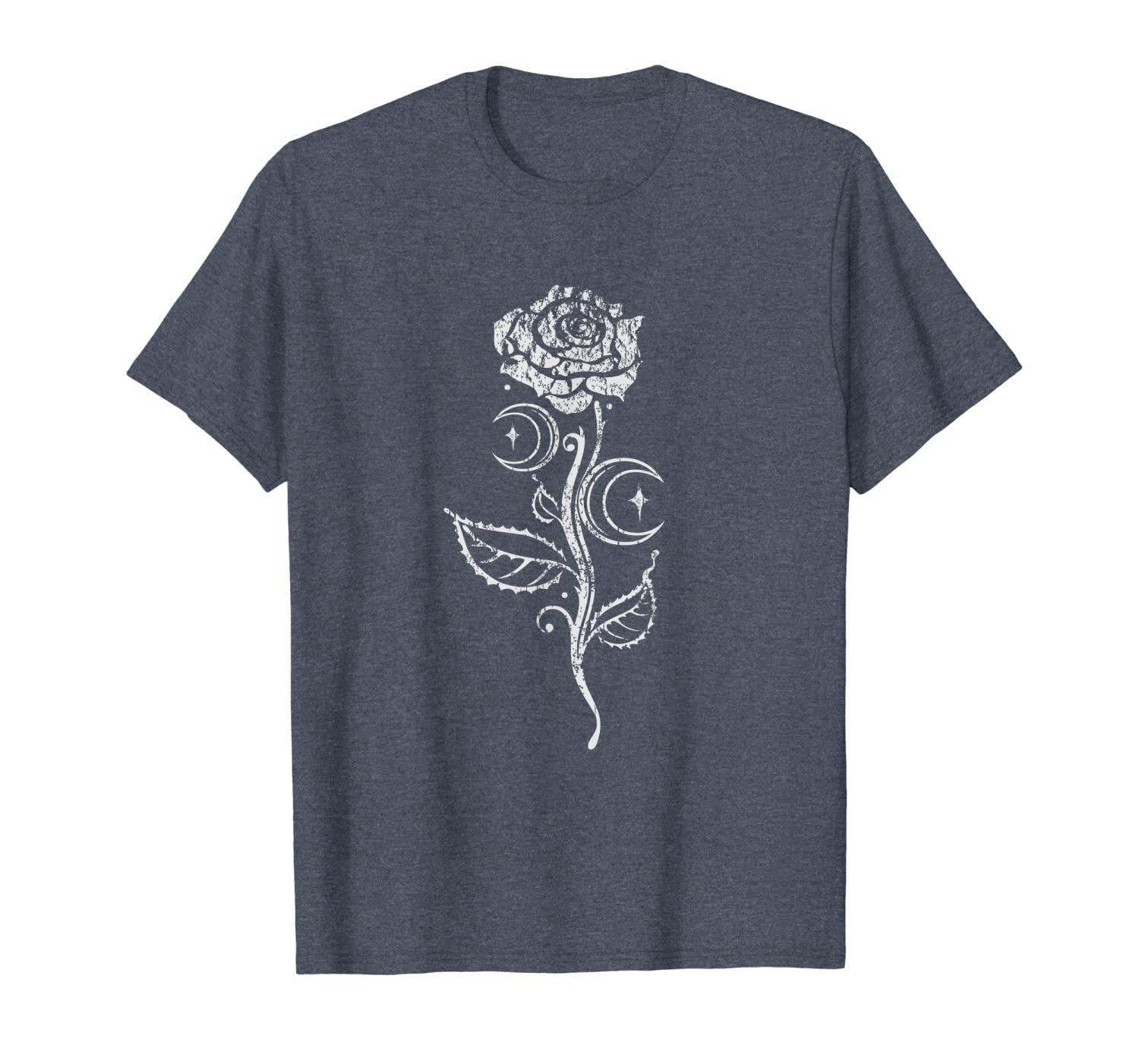 

grunge rose - romantic vintage flower with moon - wicca t-shirt, White;black