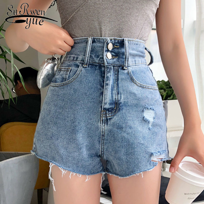 

women summer Lady short pants fashion jeans tops High waist shorts Straight Pants students 3662 50 210521, Blue