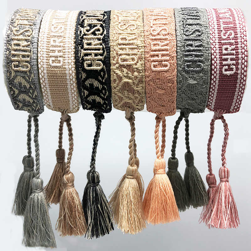 

Jewelry Handmade Signature Embroidered Color Cotton Bracelet Women's Men Woven Tassel Adjtable Lover 0s 7s 8s