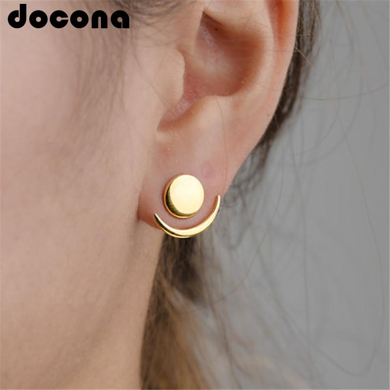 

Stud Punk Gold Silver Color Round Moon Earring For Women Girl Metal Geometric Studs Earrings Party Jewelry Brincos 6428, Golden;silver