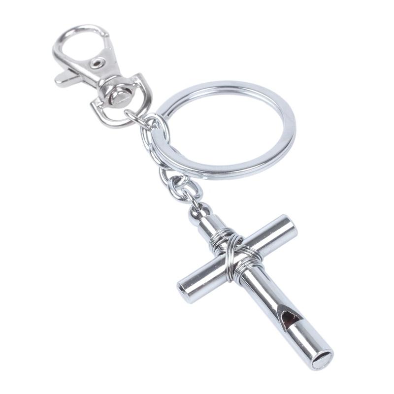 

Keychains Silver Cross Pendant Keychain With Whistle Clasp