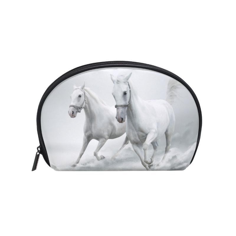 

FengJu Multifuncition Shell Cosmetic Bag Purse Half Moon Hanging Travel Toiletry Pouch For Girls Woman White Horses Bags & Cases