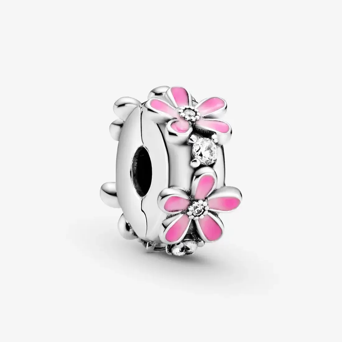 

Authentic 925 Silver Beads Bracelets Pink Daisy Flower Clip Charm Slide Bead Charms Fits European Pandora Style Jewelry Bracelets Murano, Bronze;silver
