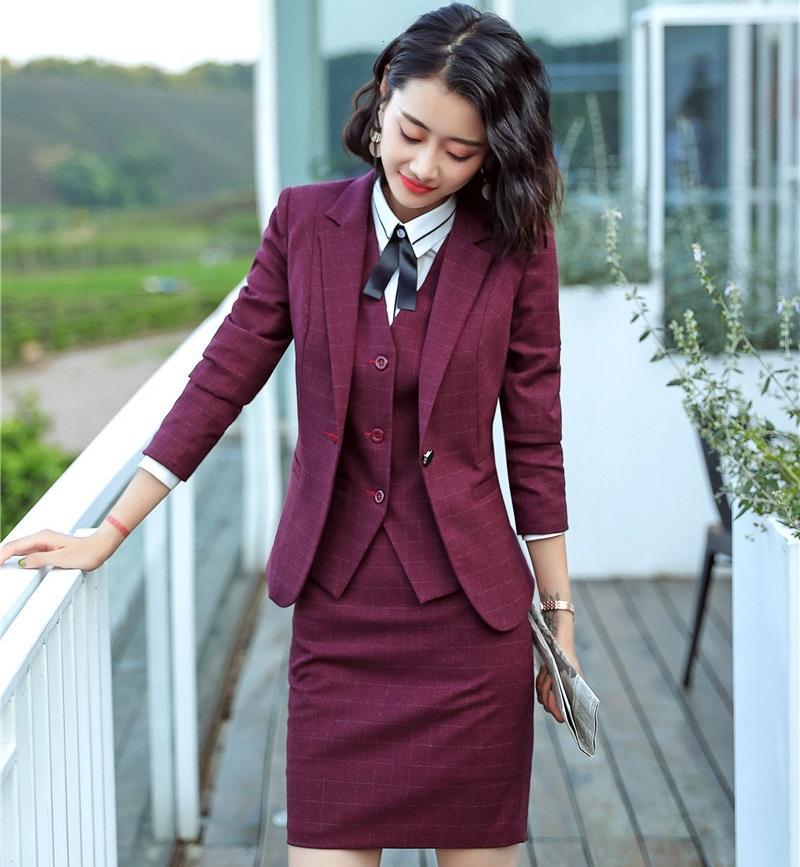 

Women' Suits & Blazers 2021 Styles Fashion Elegant Wine Formal Jackets And Skirt Vest Coat Waistcoat Women Ladies Business Blazer Sets, Black