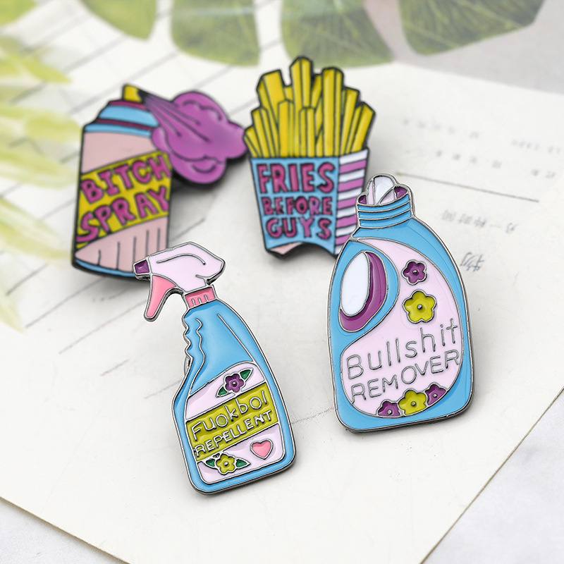 

New Arrival Fries Enamel Pins and Brooches Remover Repellent Funny Detergent Spray Pin Badge Enamel Pin 5 Styles 358 T2, Gray