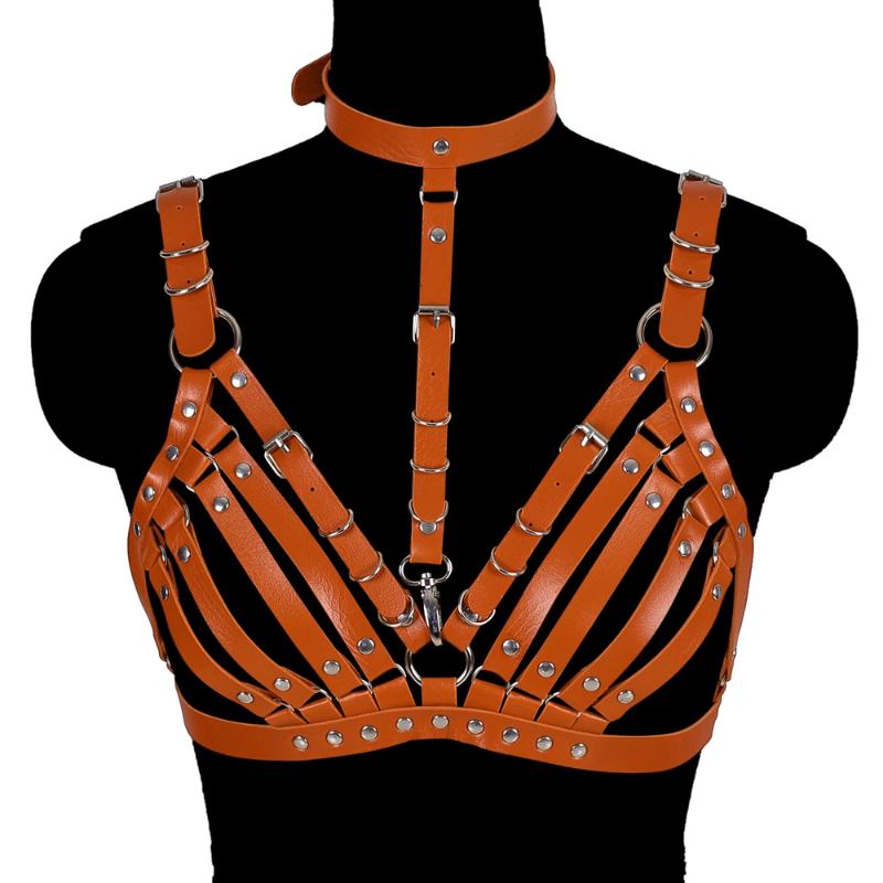 

Bustiers & Corsets Sexy Punk Fashion Faux Harness Women Chest Bondage Body Bdsm Gothic Chain Suspenders Garter Belt Bra Goth Party, Red