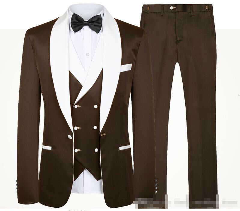 

Men's Suits & Blazers Brown male shawl lapel a wedding button engaged business dinner 3-pieces (jacket, vest) suit tailored