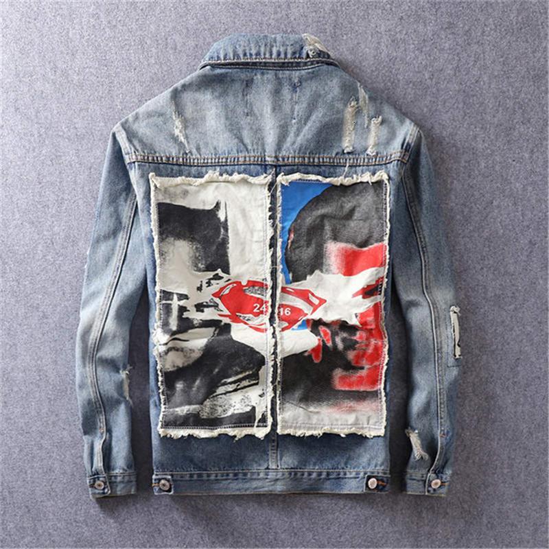 

Men's Jackets Denim Jacket Men Hole Distressed Jeans Coat Hip Hop Patch Streetwear Outerwear Spring Autumn Tops For Male IHJ3, Blue