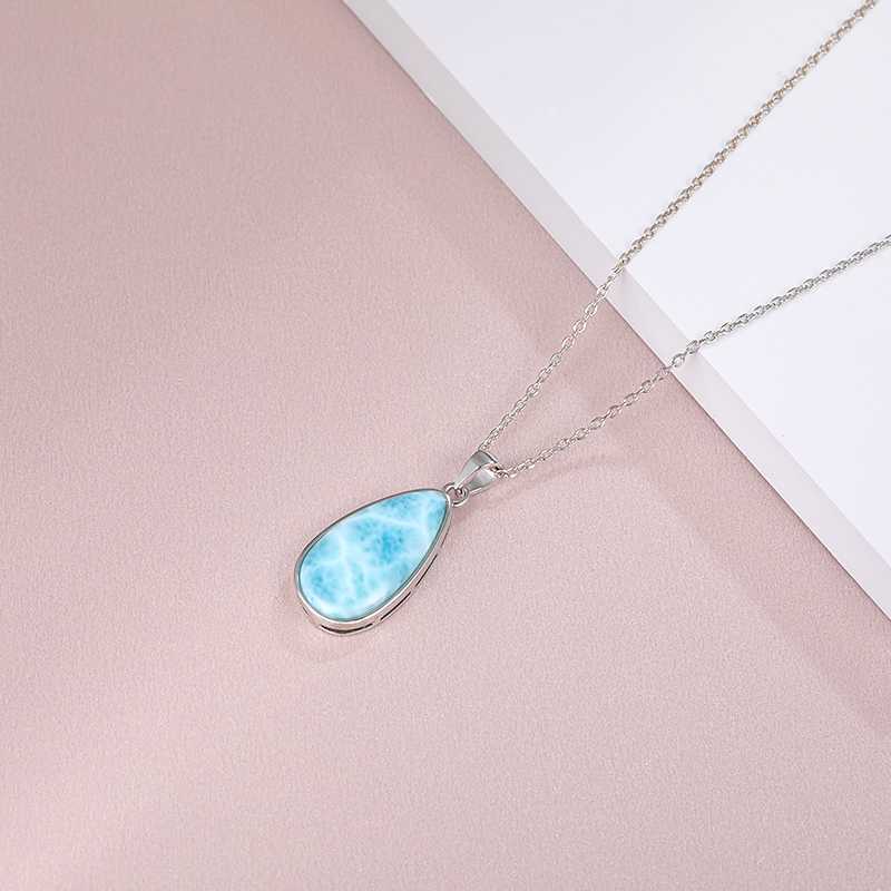 

Lockets 925 Sterling Silver Jewelry Gifts Classic Pendant Necklace Natural Precious Larimar Retro Woman Oval Charm Rhodium Plated Gold