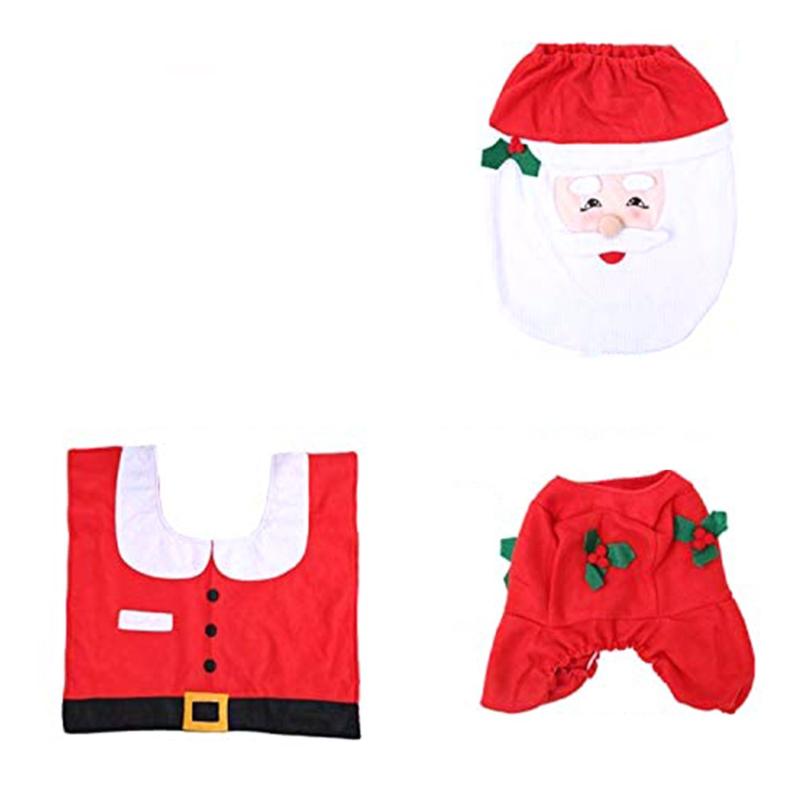 

Christmas Decorations 3 PCS/Set Festive Toilet Seat Cover Tank Rug Bathroom Decoration Set Bath Accessory