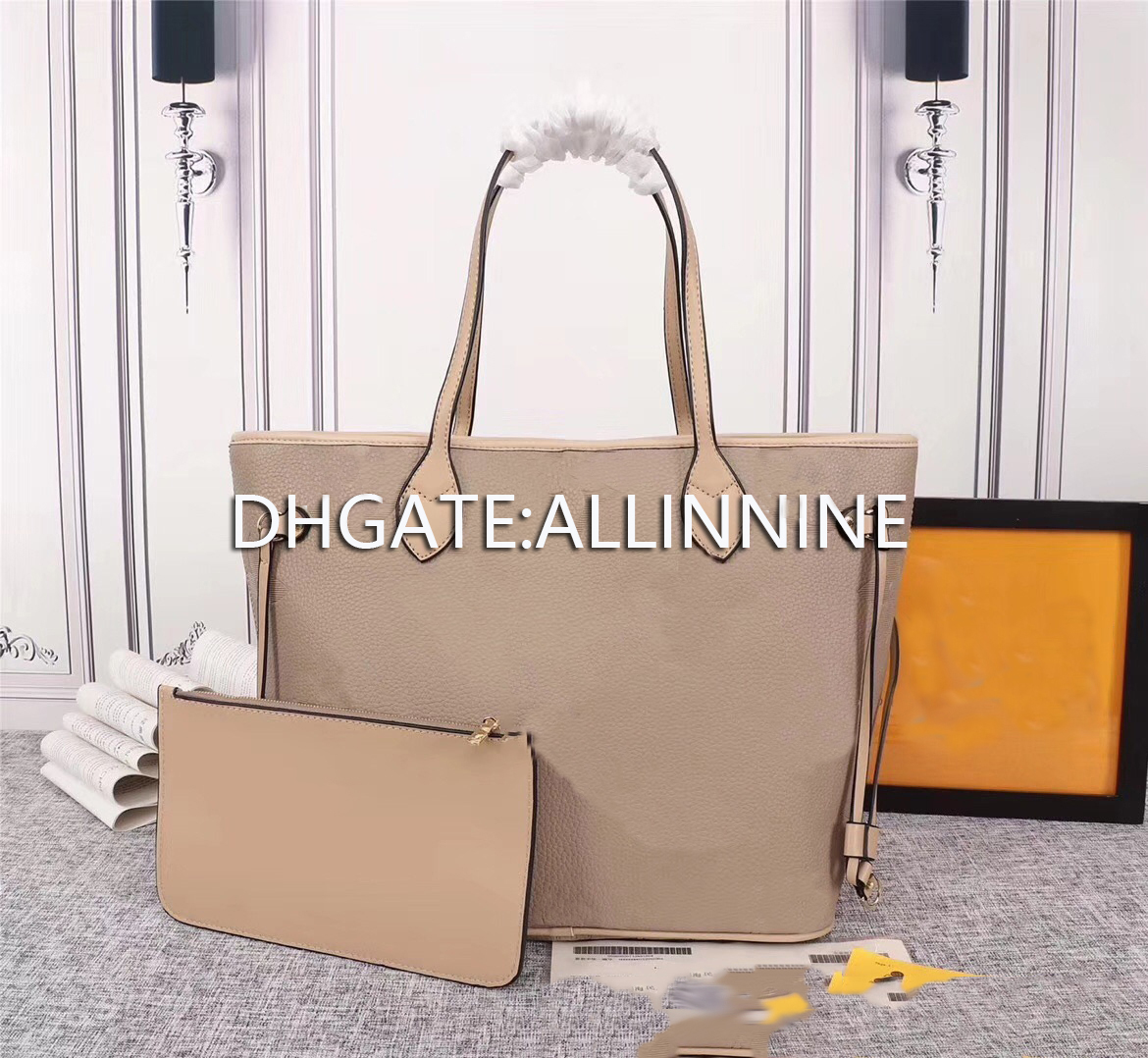 

Travel tote duffle bags unisex 1:1=100% leather fashion handbags 2 in 1 with clutch wallet