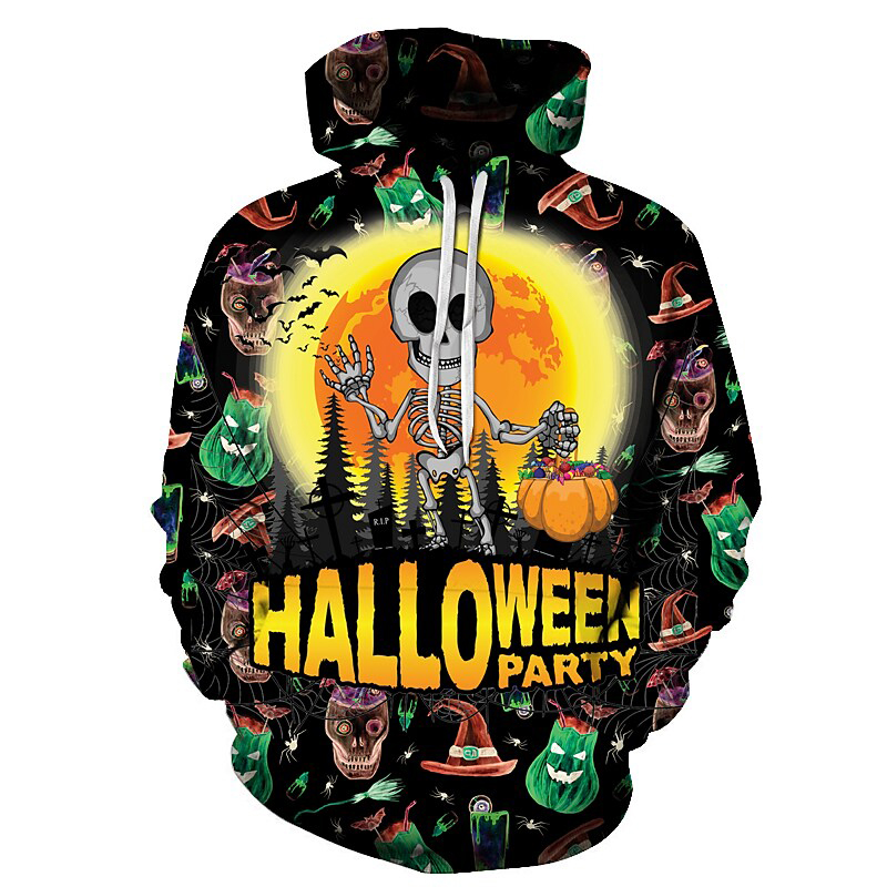

Halloween Cool Smiley skull pattern men's 3D printed hoodie visual impact party top punk goth round neck high quality sweatshirt hoodie, Black