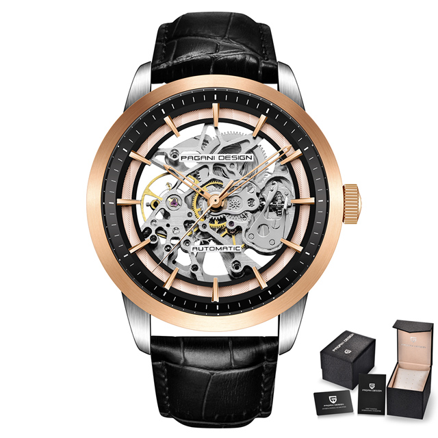 

factoryuwatches Men watches Automatic Movement High-defintion Sapphire Mirror Leather strap Carved Dial Plate Perfect Quality Orologio di Lusso, Black