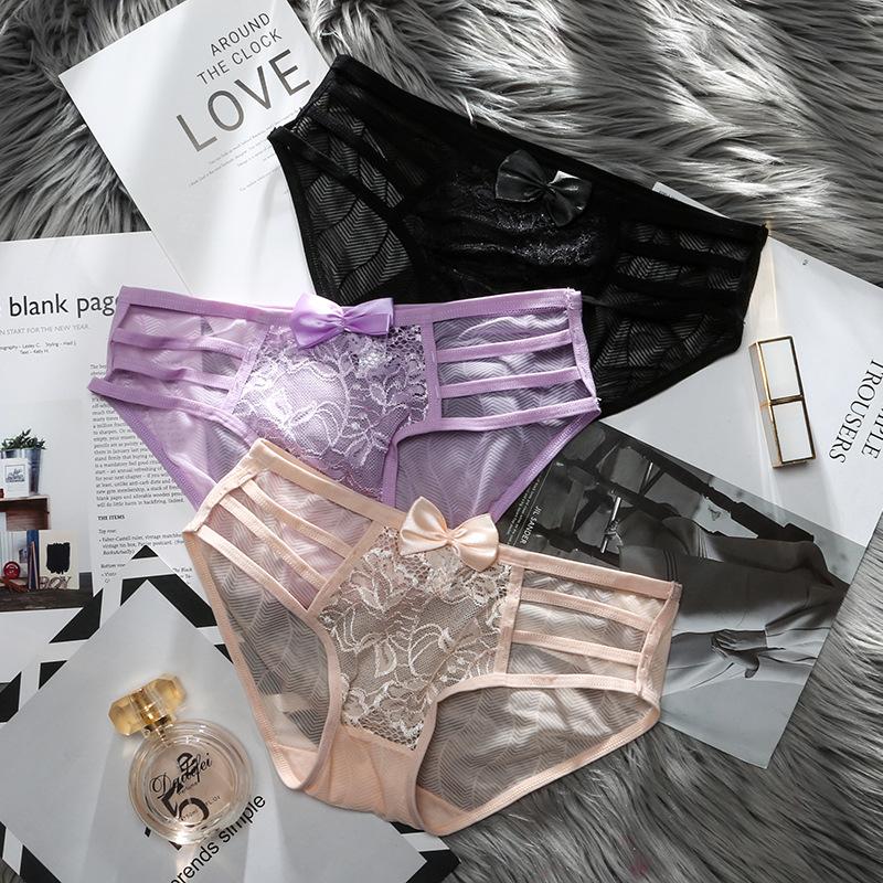 

Women's Panties Lace Transparent Non-trace Underwear Female Sexy Temptation Cotton Crotch Appeal Ms Low Waist Briefs For Wholesale, Black