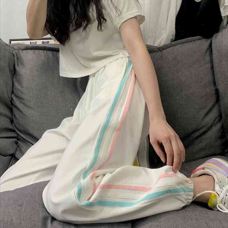 

spring and summer pants female students casual loose track pants all-matching fashion ankle-tied harem sweatpants, Black;white