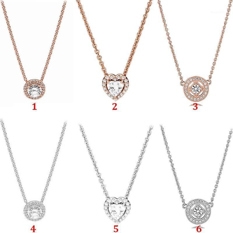 

Chains 100% S925 Silver Shinning Heart Shaped Round PAN Necklace Women's Clavicle Chain High Quality Holiday Gift Diy Charm Jewelry