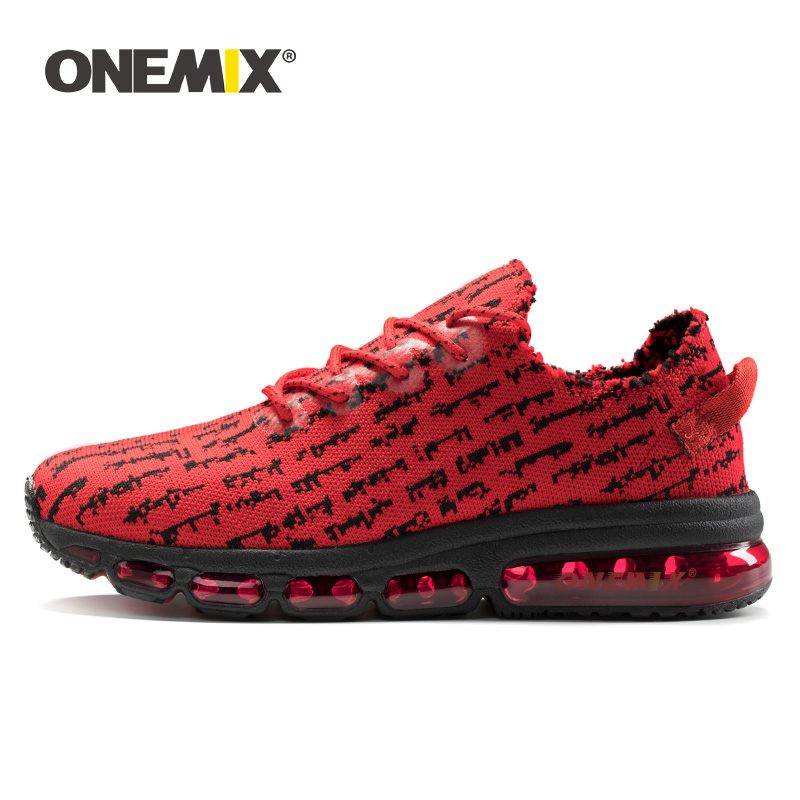 

ONEMIX Men Trainers casual Shoes Breathable Mesh Red Graffiti Fashion Walking Sneakers Air Cushion Slip on Fitness Sports Shoes, Black