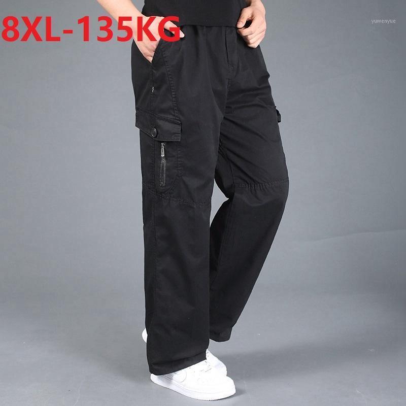 

Spring Summer Men Safari Style Cargo Pants Pockets Zipper Plus Size 7XL 8XL Loose Out Door Cool Straight Black Men's