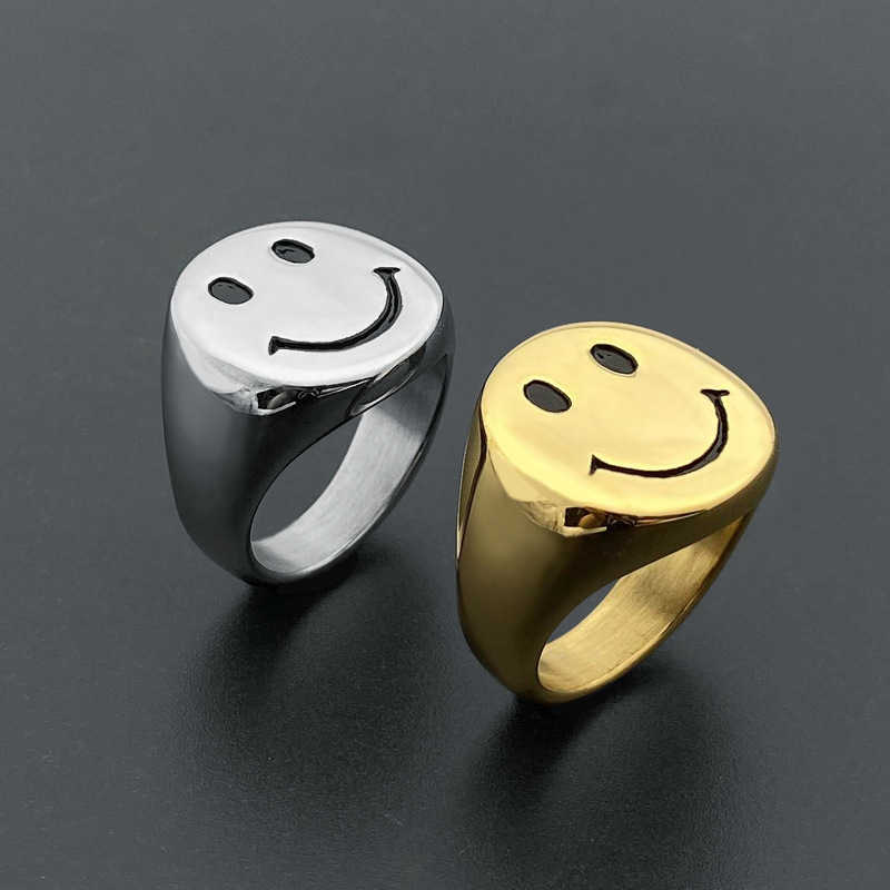 

Gold plated stainless steel ring, retro smile ring, holiday jewelry, gift, 2021 J0525, Silver