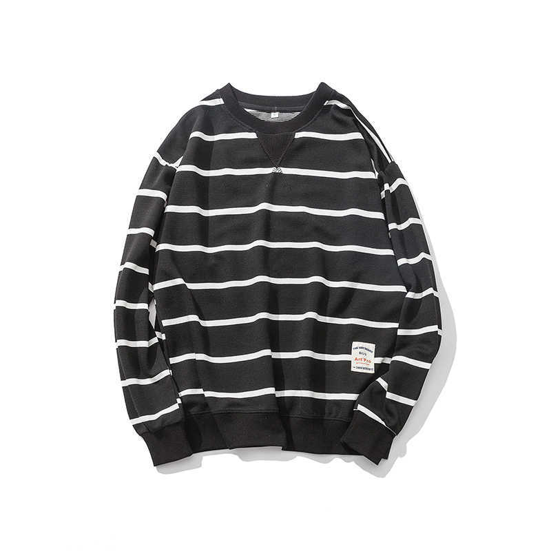 

Autumn Fleece Sweatshirts Black White Striped Basic Pullover Hoodies Loose Sweat Shirt Fashion Tops High Quality Male Clothing 210603, Black striped
