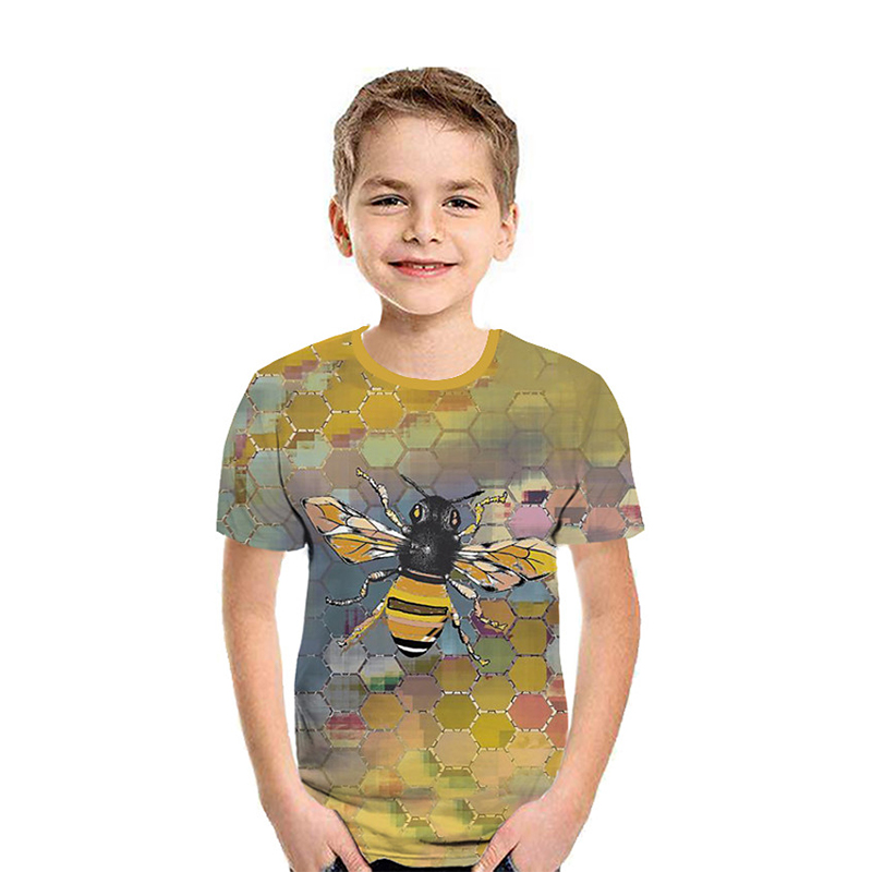 

Bee nest pattern children 3D printing T-shirt animal print summer daily sweatshirt round neck short sleeve high quality, Blue