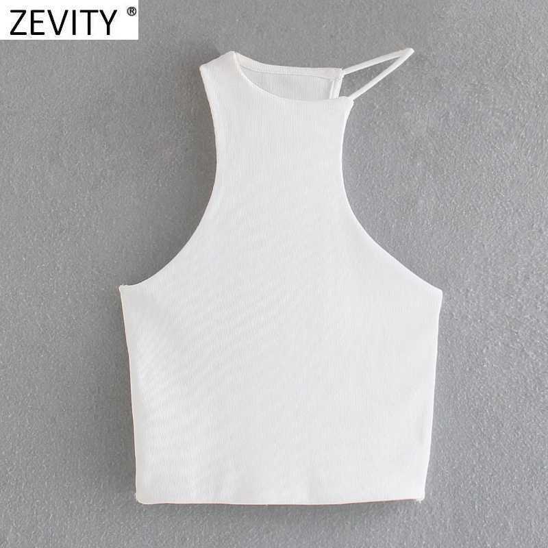 

Zevity Women Chic Sexy Asymmetrical White Knitting Camis Tank High Street Ladies Sleeveless Vest Summer Slim Crop Tops SW843 210603, Daa sw843w