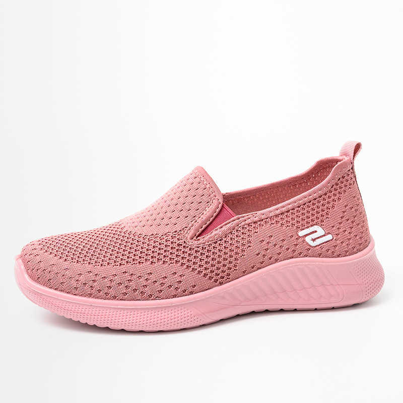 Soft Bottom Sneakers Women 2021 New Breather Mesh Women Casual Shoes Slip-on Pink Sneakers Tennis Shoes Woman Zapatos De Mujer Y0907