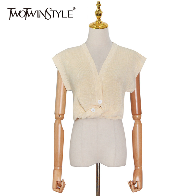 

Minimalist Black Vest For Women V Neck Sleeveless Casual Patchwork Knitted Tops Female Fashion Clothing 210524