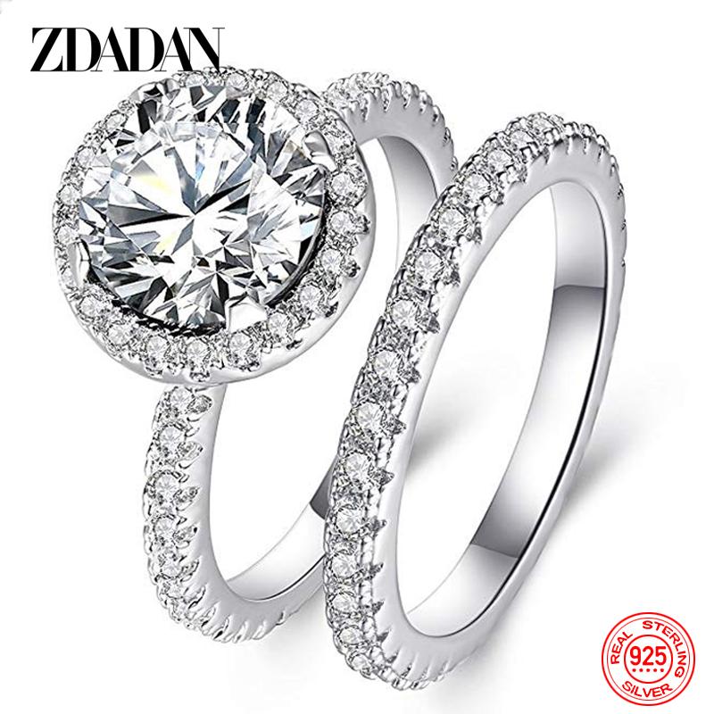 

Cluster Rings ZDADAN 925 Sterling Silver Cubic Zirconia Ring For Women Fashion Wedding Jewelry Gift, Golden;silver