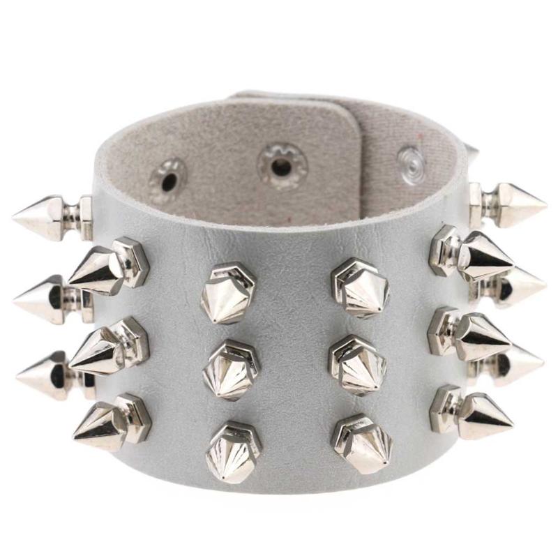

Bangle Fashion Occident Three Row Rivet Bracelet Adjustable Leather, Black
