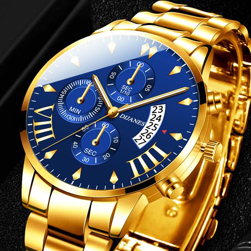 

Wristwatches 2021 Mens Fashion Uhren Luxus Gold Edelstahl Quarz Armbanduhr Manner Business Casual Kalender Uhr Relogio Masculino, White white