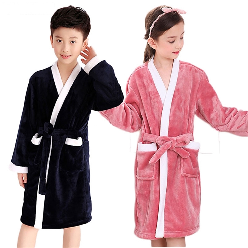 

Children's bathrobe fleece children's robe boys winter pajamas girls bathrobes swimming baby home clothes 5-14Y 211109, Rose red
