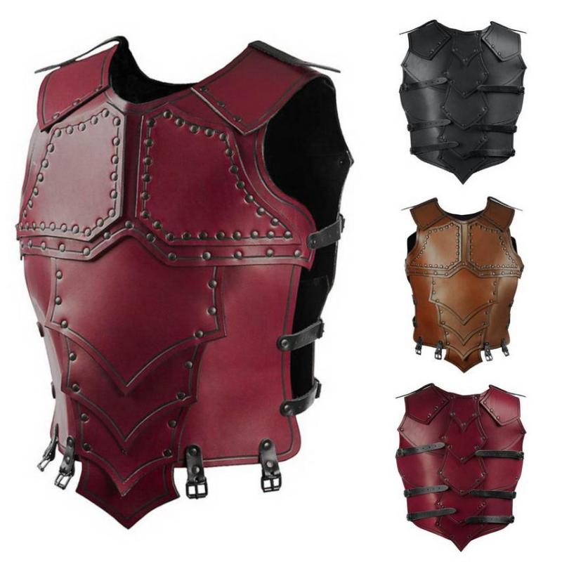 

Men's Vests Medieval Vintage Leather Armor Steampunk Rivet Gear Viking Warrior Gladiator Combat Costume War Fighting Larp Hard Vest, Black
