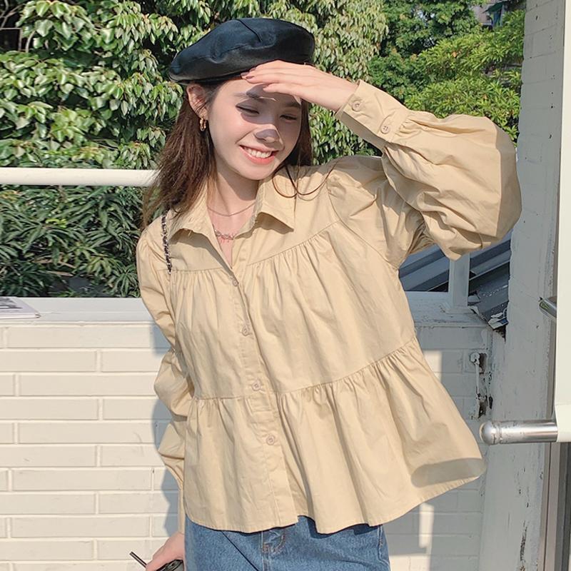

Women's Blouses & Shirts Korean Style Loose Casual Shirt For Women Turn Down Collar Puff Sleeve Spring Autumn Blouse Sweet Vintage Oversize, White