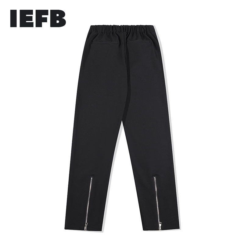 

IEFB Zipper leg split loose straight pants men' ins fashion brand solid color casual pants Street trend pants 9Y7477 210524, Black
