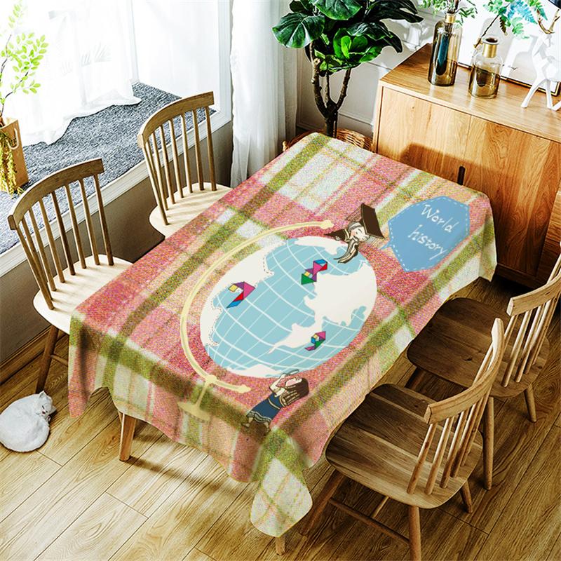 

Plaid Globe Tablecloth Creative Cartoon Pattern For Children Polyester Comfortable Waterproof Table Cloth Cover Home