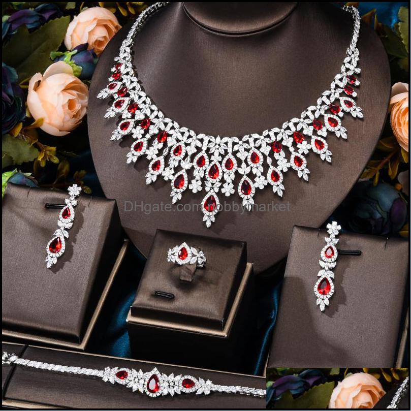 Boucles d'oreilles Collier Ensembles de bijoux Soramoore 4Pcs Sparkly Luxury Blooming Shiny 4 Couleurs Bangle Ring Set Brides Wedding Jewellery D