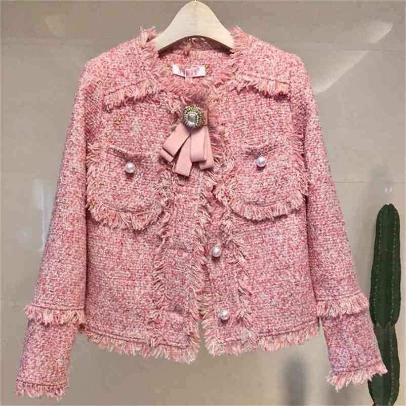 

Korean version of the retro pearl rough flowers and quicksume small fragrance wind nail beads short coat with a bow 210603, Light grey