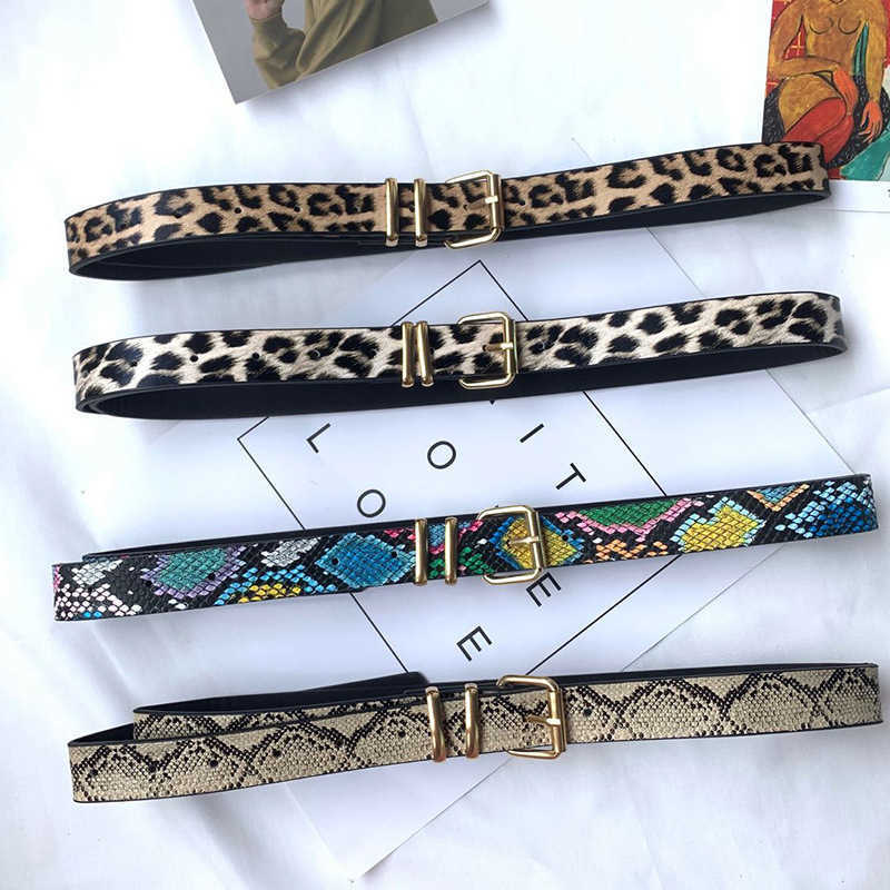 

2021 Fashion Leopard Belt Women Snake Zebra Print Thin Horsehair Waist Belt PU Leather Gold Ring Buckle Belts for Ladies Female P0817, Black