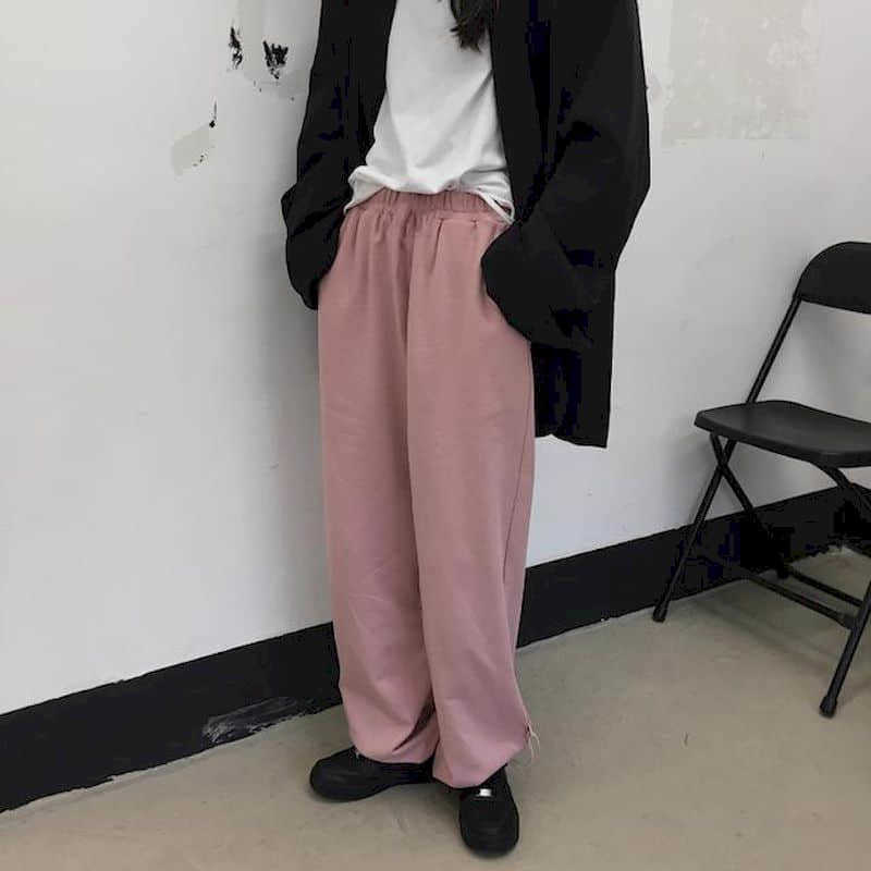 

Women's casual pants autumn Korean women's lazy all-match pink sports drawstring loose straight leg women 210526