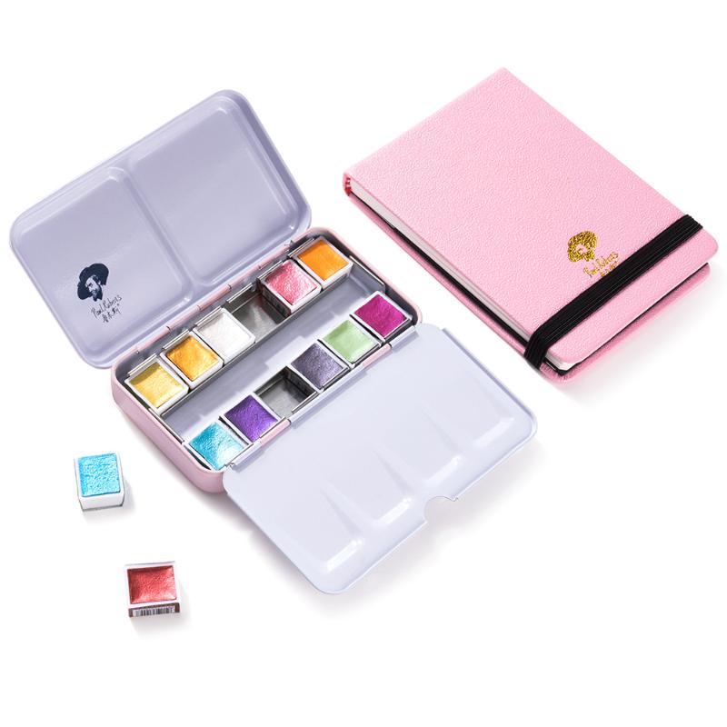 

Gift Sets 12 Colors Glitter Watercolor Paints Rubens Professional Drawing Paint Set+64K Sketchbook Paper 20 Sheets