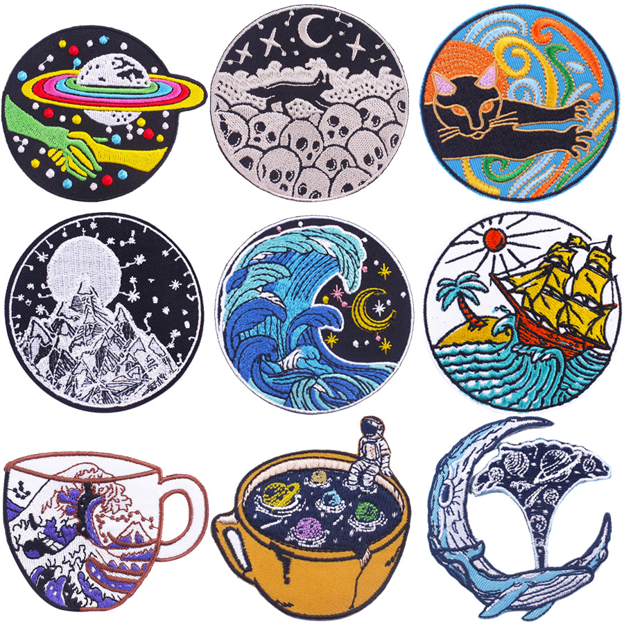 

DIY Iron On Patches For Clothes Cartoon Embroidered Accessories Stripe Stickers Badge